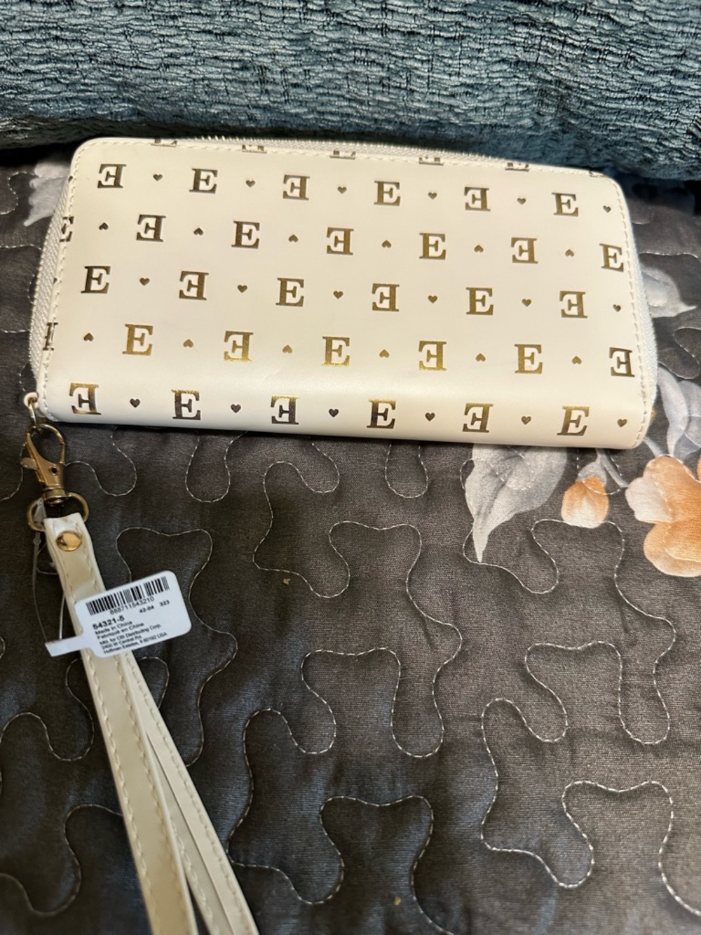 Cream Zip-Around Wristlet Wallet with Gold Accent
